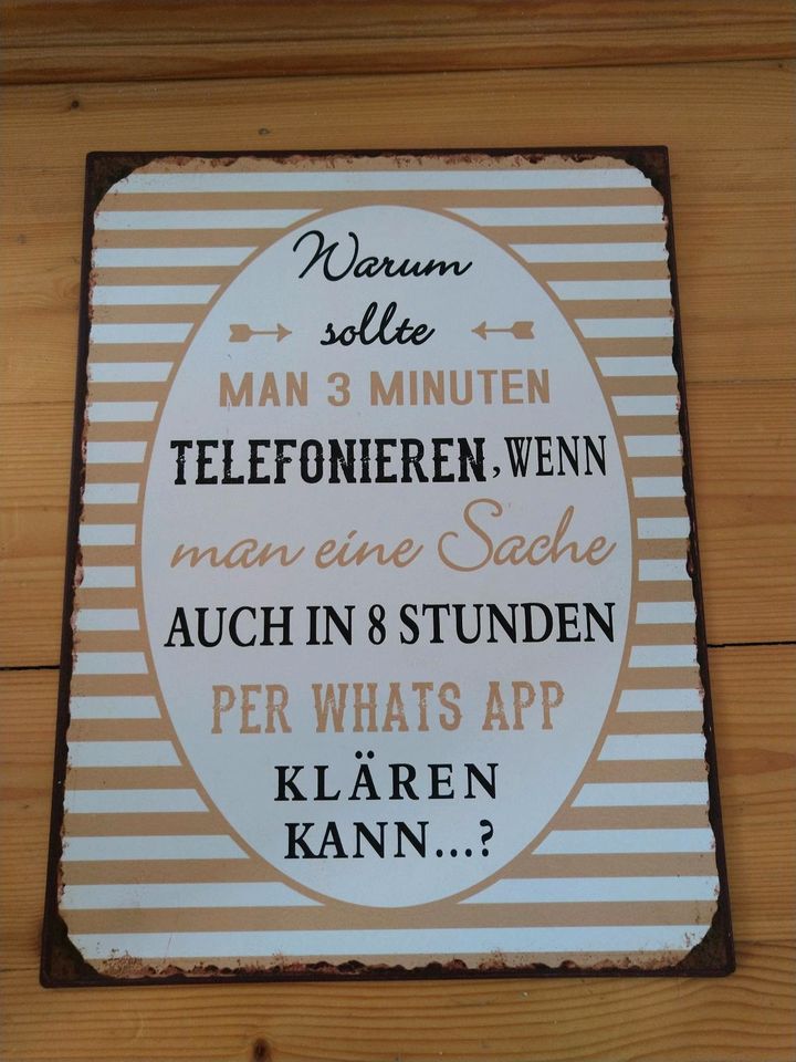 Blechschild "Warum sollte man 3 Minuten telefonieren,..." 26,5*35 in Magdeburg