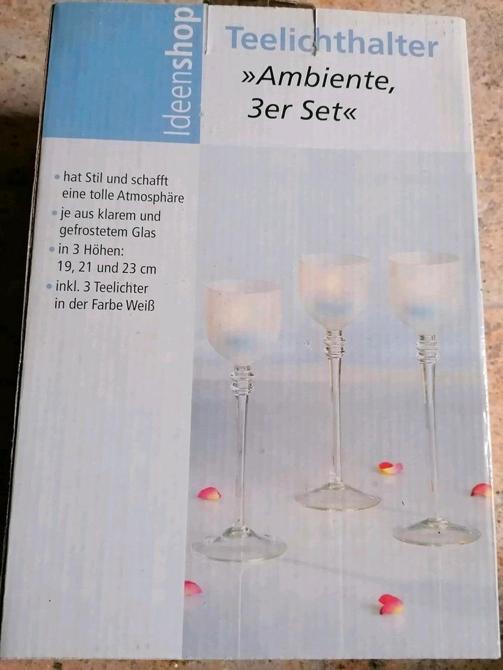 3er Set Teelicht Halter Glas in 3 Höhen NEU OVP in Loitsche-Heinrichsberg