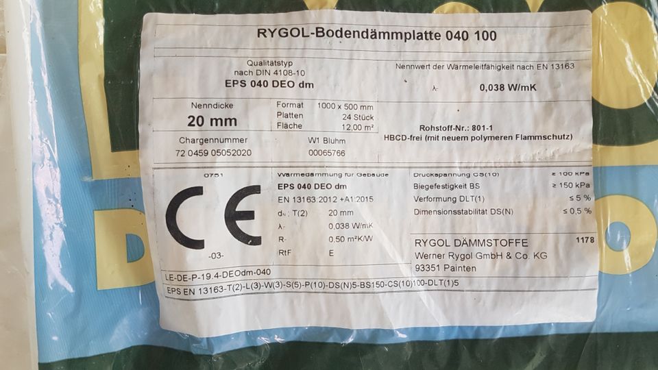 Estrichdämmung 20 mm (= 12,00 m²) 100 kPa EPS Styropor (WLG 040) in Donauwörth