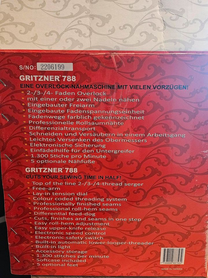 Overlock Nähmaschine Gritzner 788 wenig gebraucht in Unlingen