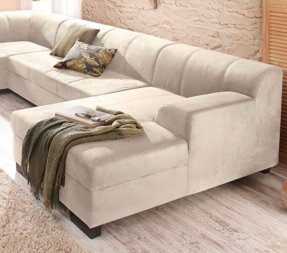 NEU! Wohnlandschaft Falk ! Sofa Creme ! Bettfunktion Microfaser in Löhne