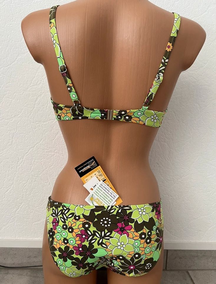 Buffalo Bikini Set Bügel grün geblümt 36 D Cup Slip S NEU in Rehlingen-Siersburg