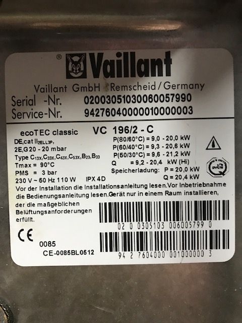 Vaillant Brenner, Gebläse, Gasarmatur ecoTech classic VC 196/2-C in Strausberg