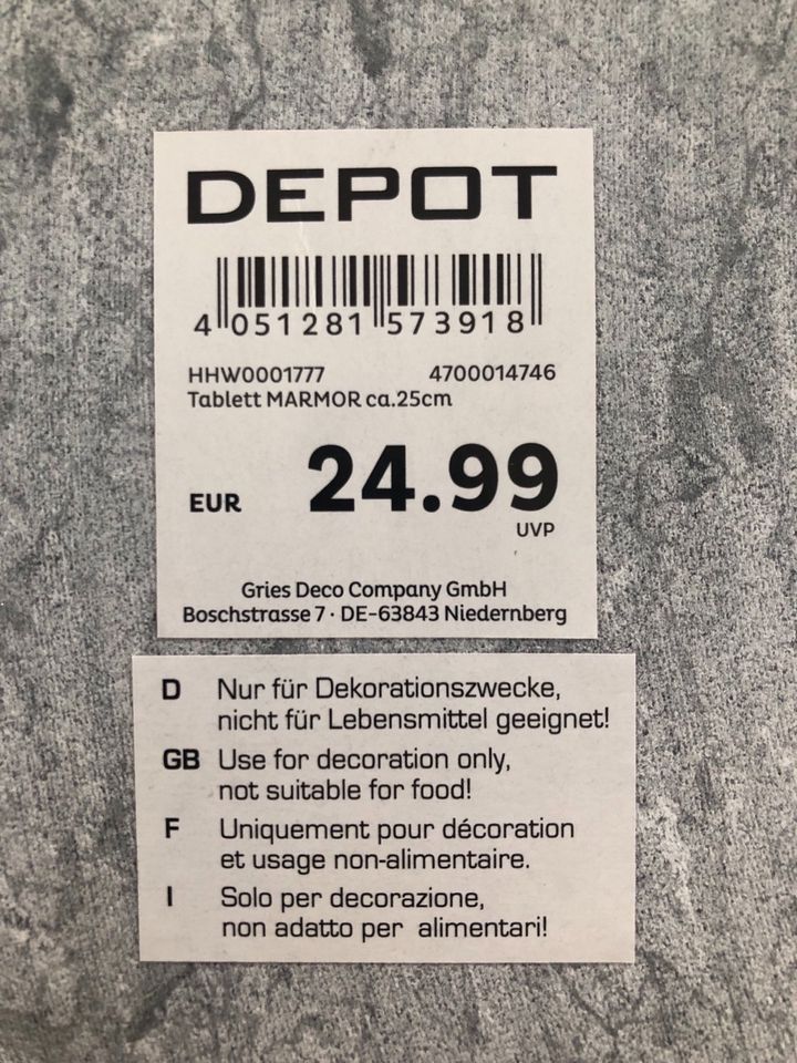 Marmorplatte/ Marmortablett / Dekoration in Gettorf