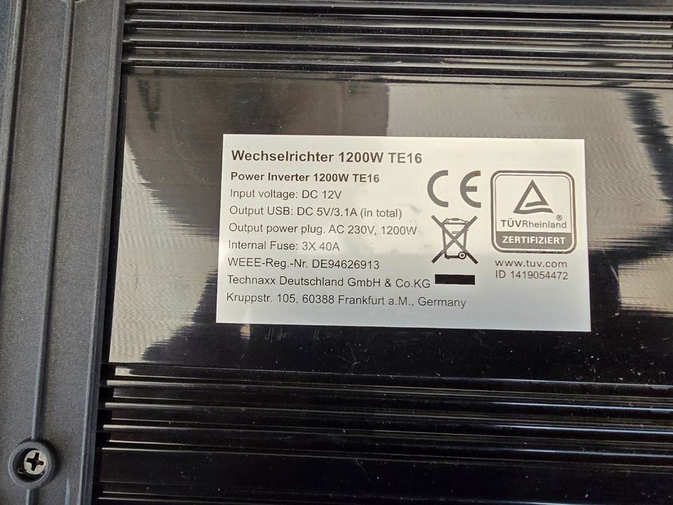 Spannungswandler 12 V auf 230 V  1200 W in Greifswald