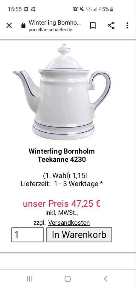 Winterling Teekanne Bornholm 4230 Porzellan in Arnsberg