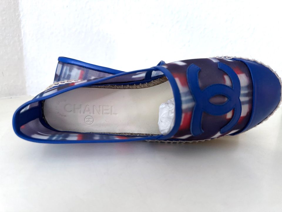 Chanel Espadrilles Ballerinas Blau Bunt 37 Mesh / Leder + Box in Hamburg