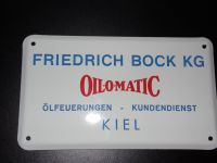 Emailleschild Emailschild Friedrich Bock Kiel Ölfeuerungen Oil-o- Kiel - Kronshagen Vorschau