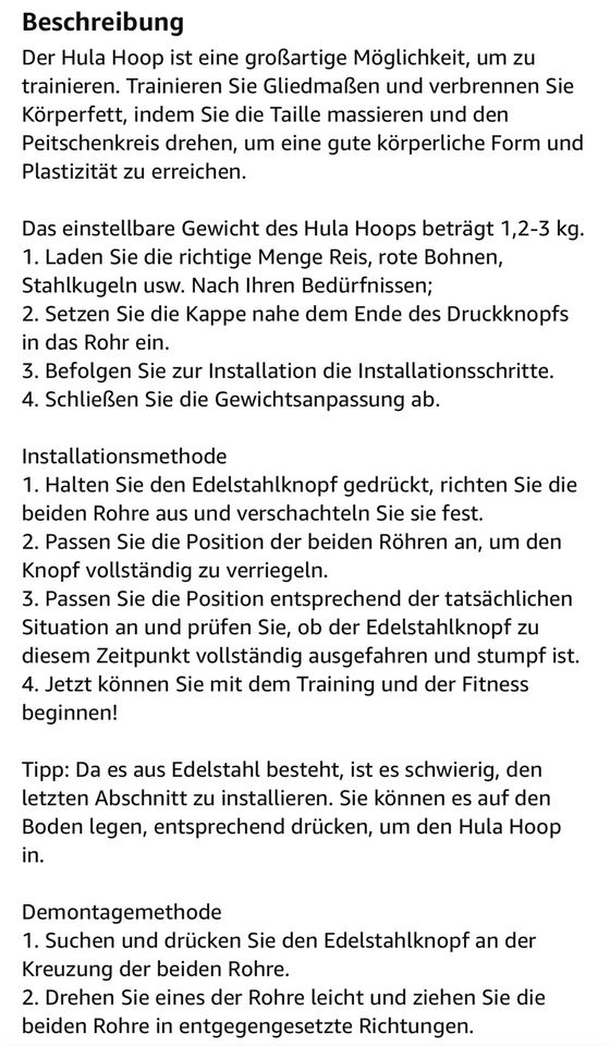 Sport Hula Hoop Reifen noch neu Fitness 1,2 - 3 Kilo verstellbar in Buchholz (Westerwald)