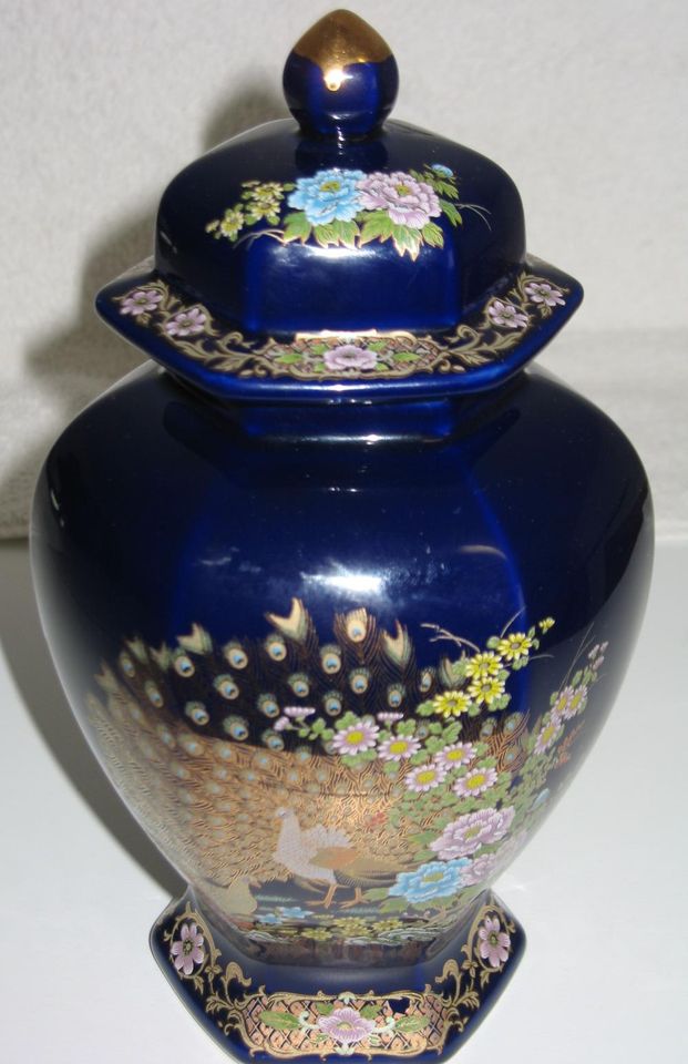 Vase, Japanische Deckelvase, kobaltblau – Made in Japan in Kamen