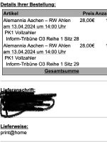 Eintrittskarten TSV Alemannia Aachen gegen RW Ahlen 13.04.24 Nordrhein-Westfalen - Linnich Vorschau
