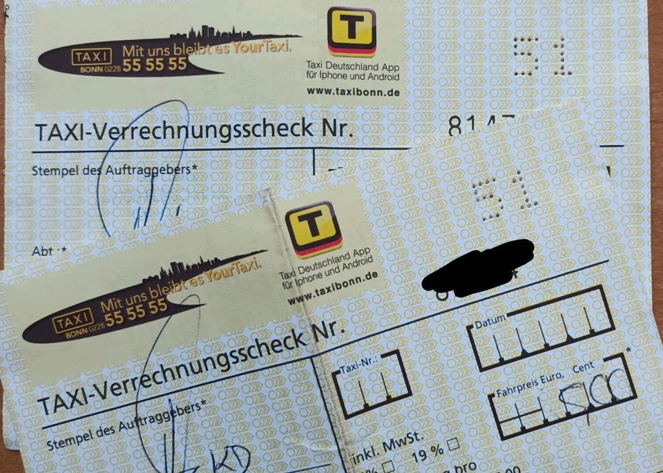 2 Taxi Bonn Verrechnungsschecks a 5 Euro in Bonn