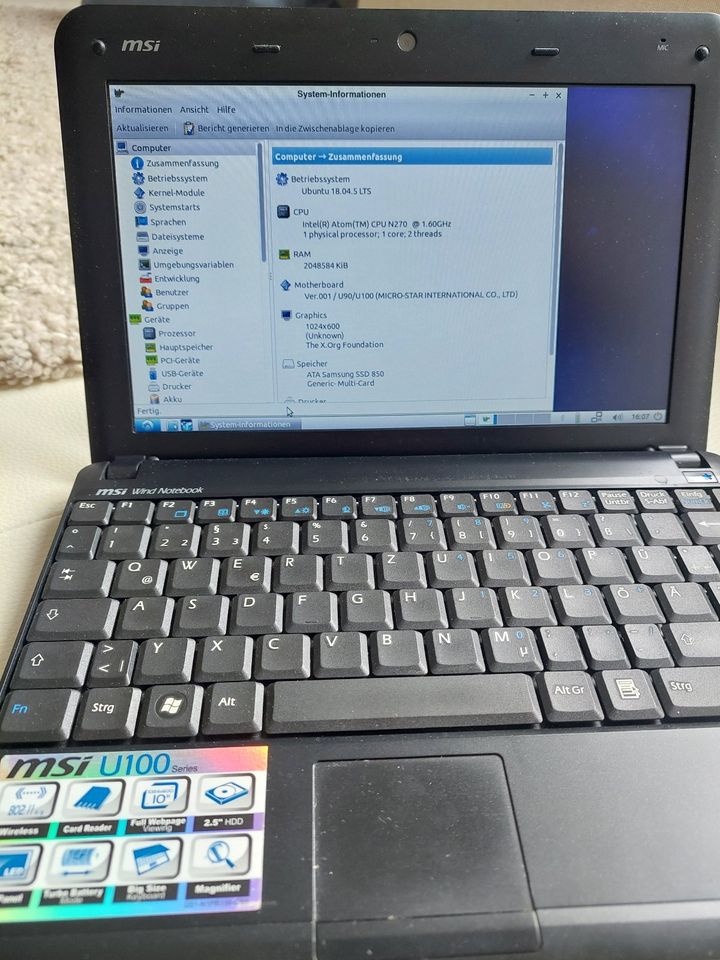 Verkauft !!! MSI U100 Netbook mit Linux Lubuntu 18.04.5 Verkauft in Würzburg