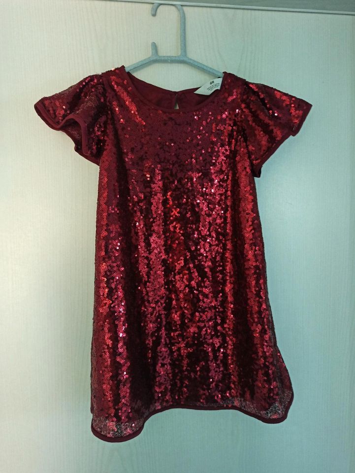 Pailletten Kleid rot Gr. 116 von H&M in Breidenbach (bei Biedenkopf)