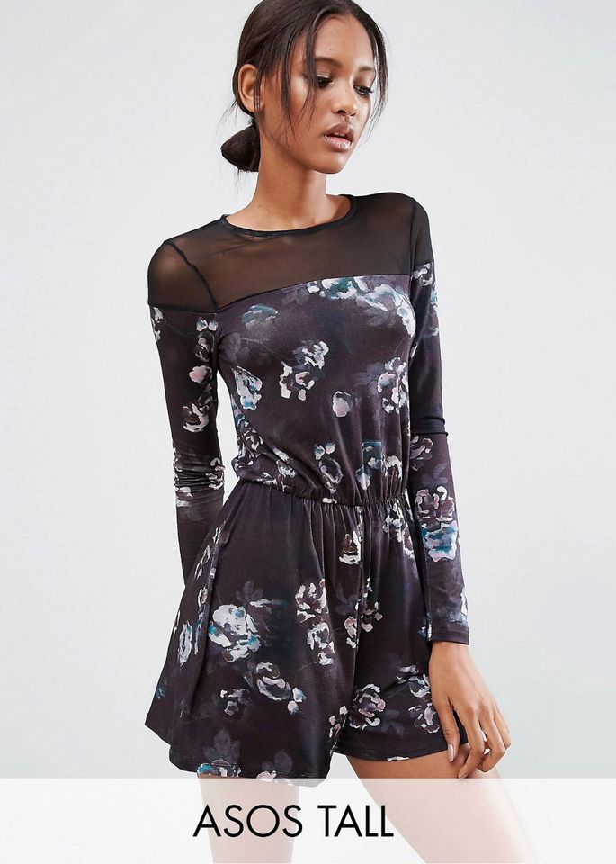 ASOS tall Jumpsuit Playsuit langärmlig Gr. 38 blau schwarz floral in Hamburg