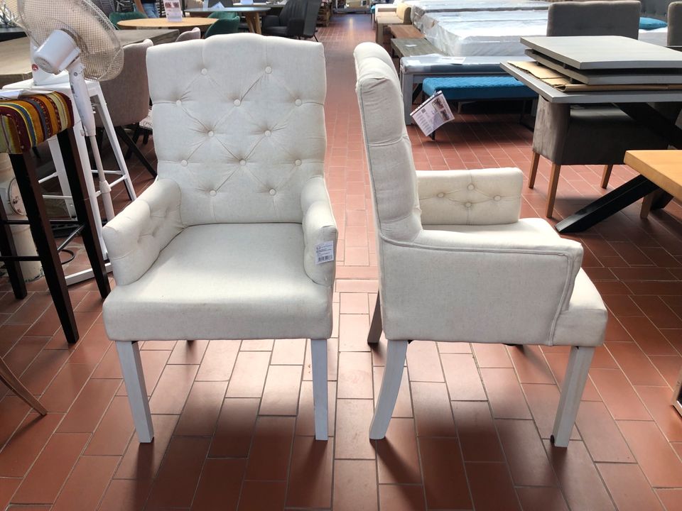 2er Set Chesterfield Stuhl Stühle Polsterstuhl Creme Webstoff in Bremen