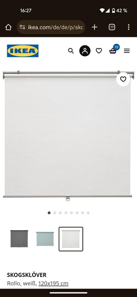 SKOGSKLÖVERRollo, weiß, 120x195 cm Rollo Ikea in München