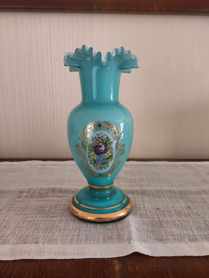 Vintage Vase Blumenvase böhmisches Glas bemalt in Römhild