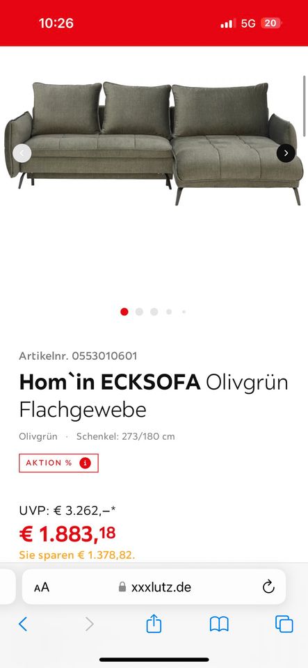Neuwertige Couch Moosgrün in Herten