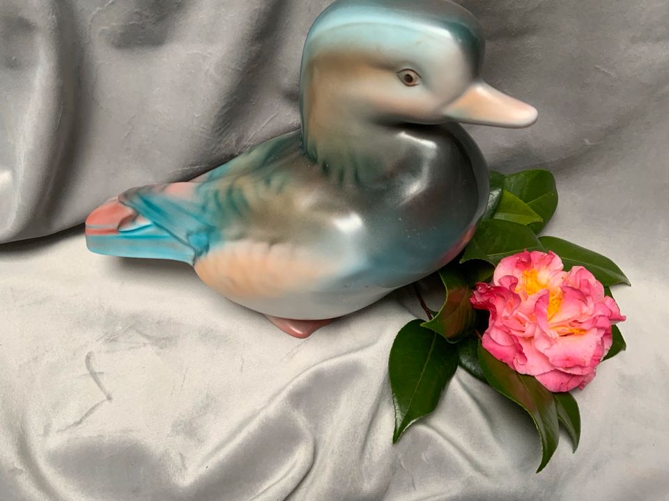 Ente Figur Porzellan Türkis bunt Vintage Handarbeit hollohaza in Datteln