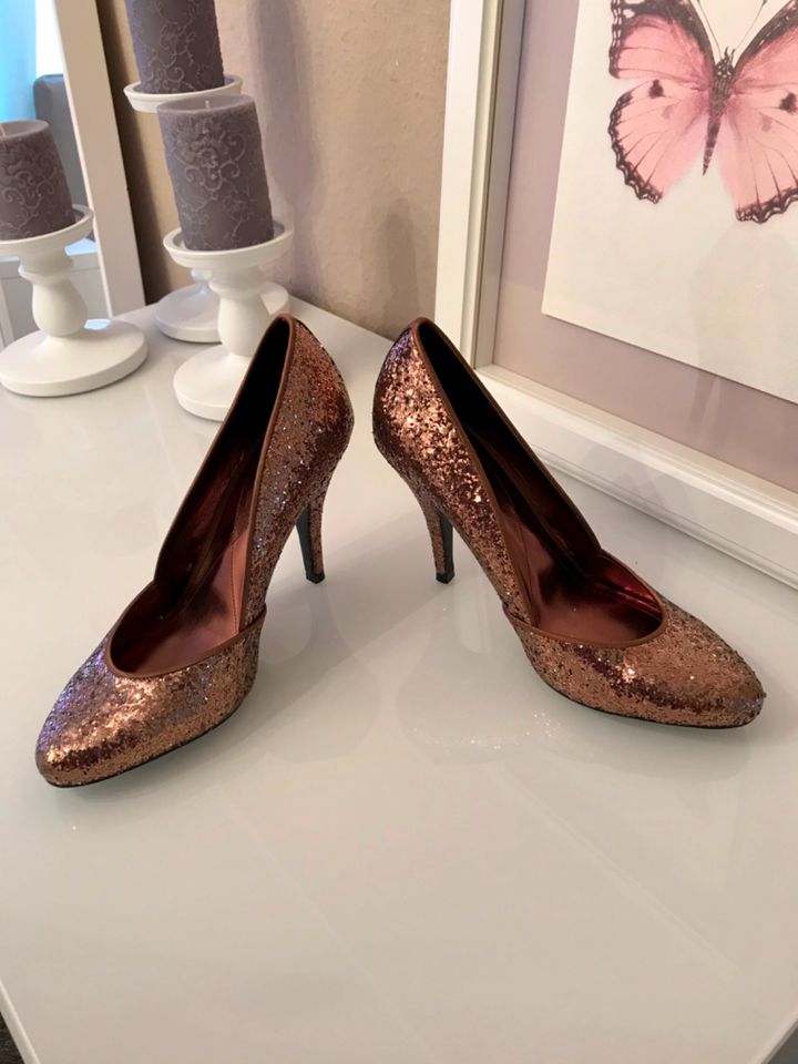 Monsoon High Heels Pumps Glitzer bronze braun metallic Gr.38 in Braubach