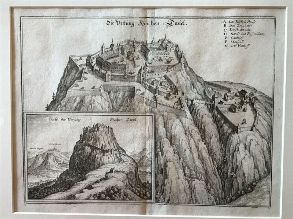 Original Stich „Die Vestung Hochen Twiel“, 18. Jh., Hohentwiel in Gottmadingen