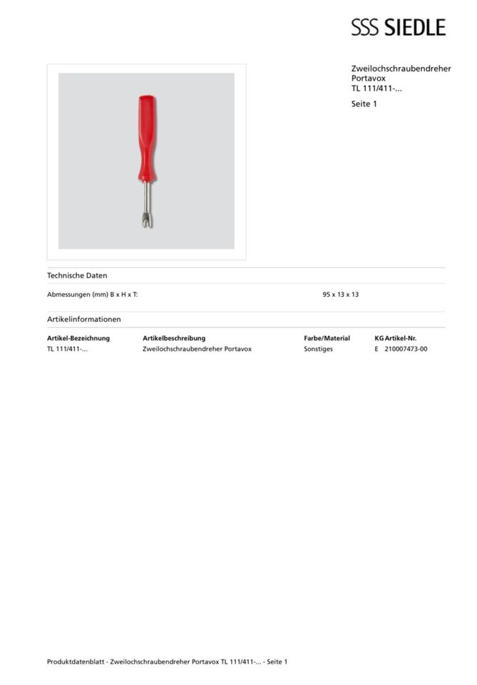 SIEDLE Zweilochschraubendreher für TL 111/TL 411 Portavox in Wiesbaden