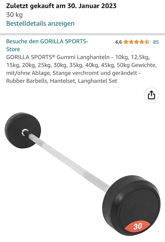 Langhantel 30 KG Kilogramm Gorilla Sports Barbell in Köln