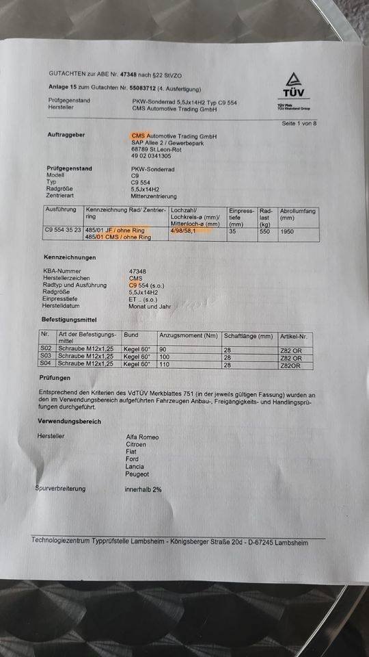 CMS C9 / Felgen / TÜV in Köln
