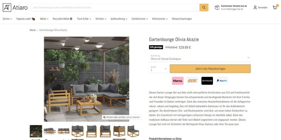 Gartenlounge Gartensofa Olivia Akazienholz Lounge Set Neu in Dortmund