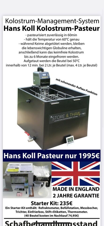 Kolostrum Pasteur  + Auftauen „Store + Thaw“ Biestmilch Colostrum in Meggerdorf