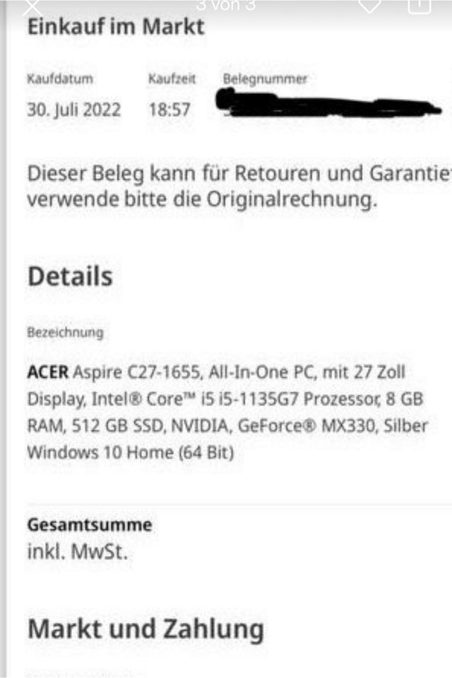 Acer Aspire C27-1655 All in One PC in Kerpen