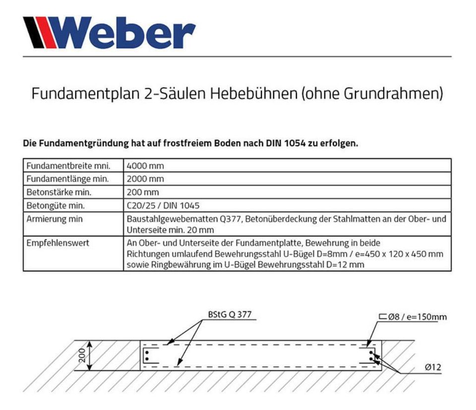 2 Säulen Hebebühne Weber Klassik 4.2M Versand kostenlos ANGEBOT in Wenden