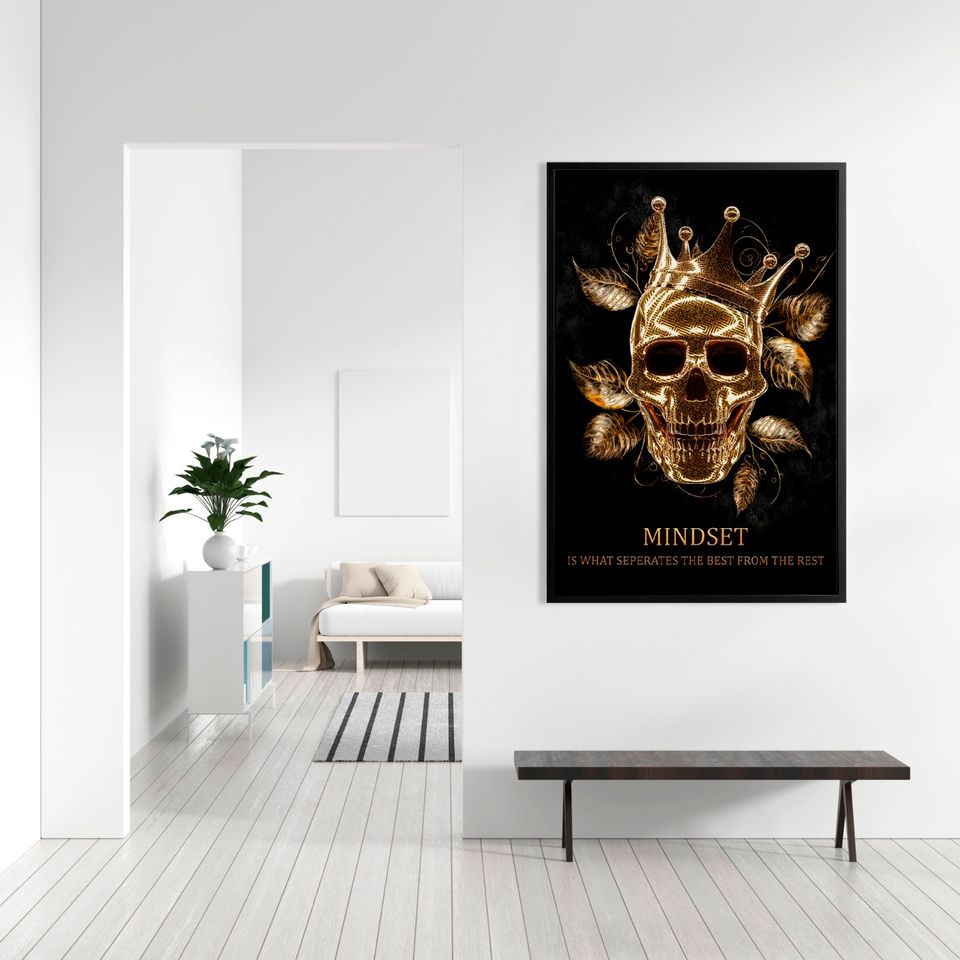 LUXUS GOLDEN TOTENKOPF MOTIVATION TEXT , WANDBILD , DEKO LEINWAND in Stuttgart