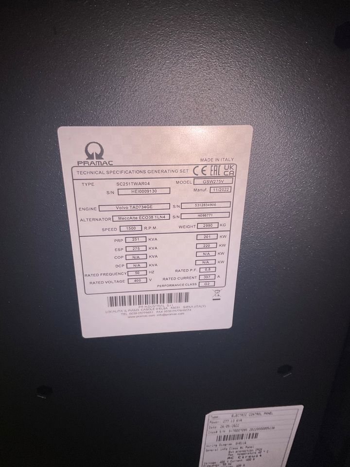 Pramac 275 KVA NEU Stromaggregat BHKW Notstromaggregat in Gundelsheim