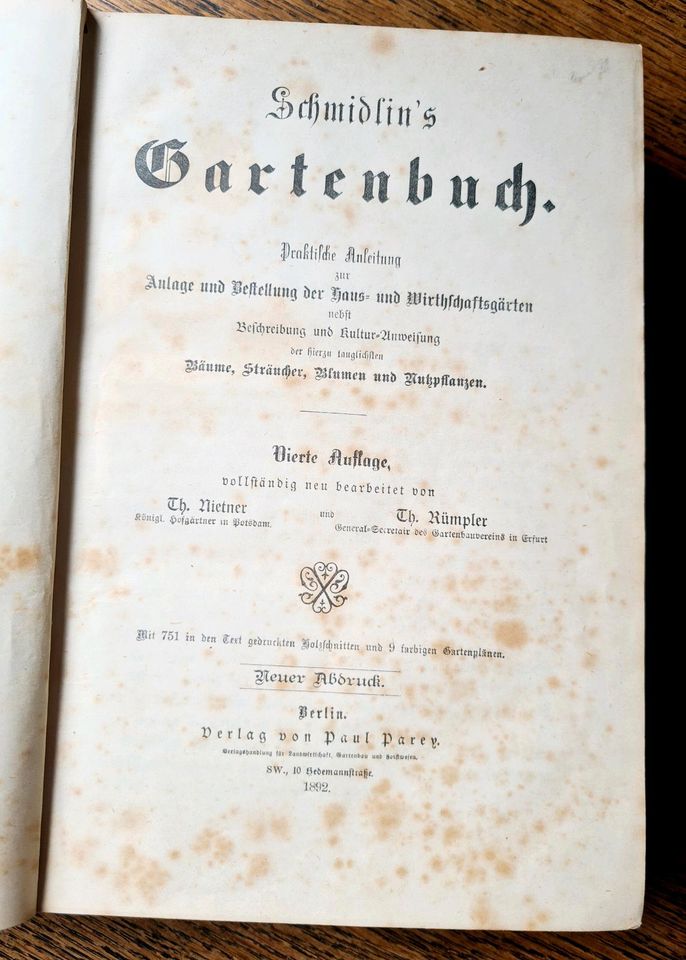 Schmidlin's Gartenbuch / 1892 / antiquarisch / Haushaltsauflösung in Camburg