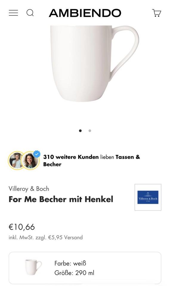 Villeroy und Boch for Me Becher Kaffeetassen 6 Stück 290ml in Essen