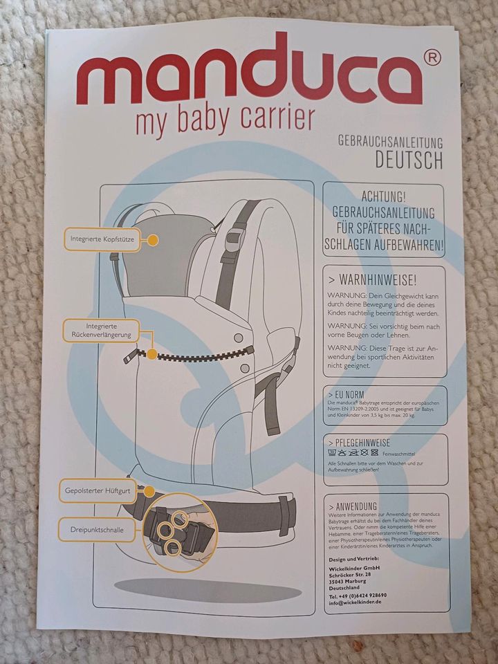 Manduca Babytrage mit Karton und Beschreibung in Meißen