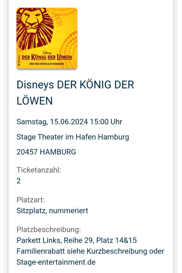 Tickets Der König der Löwen 15.6.24 in Wolfsburg