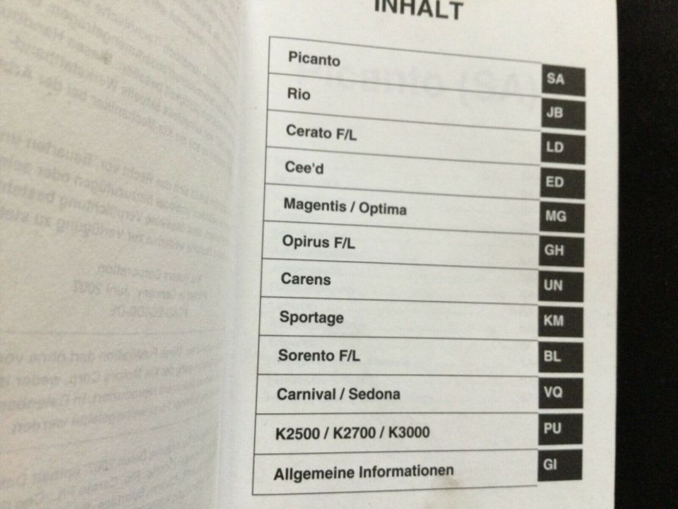 KIA Daten Handbuch 2007 Picanto Rio Cerato Opirus Sportage Ceed K in Kiel