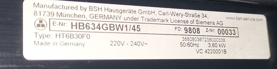 Backofen Siemens HB634GBW1/45 iQ700 in Würselen