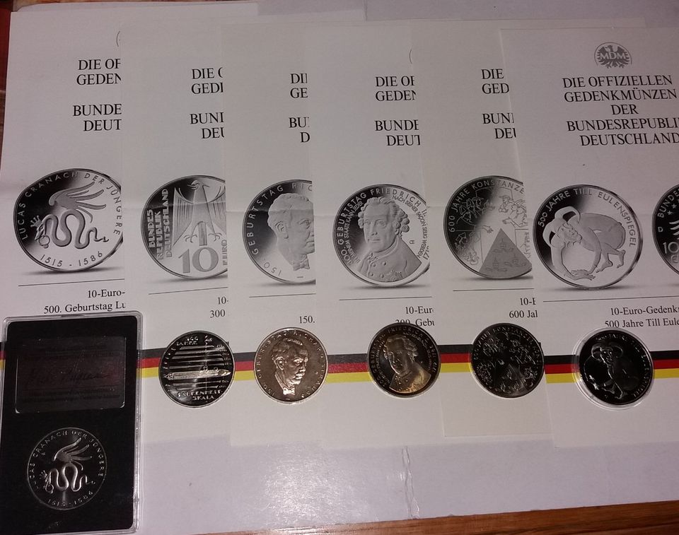 6 Münzen á 10 € Kupfer-Nickel Stempelglanz m. Echtheitszertifikat in Demmin