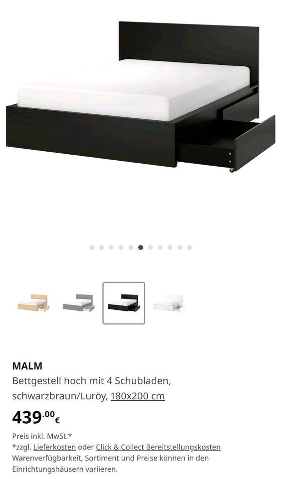 IKEA MALM Bettgestell hoch mit 4 Schubladen, schwarz/180x200cm in Fürth