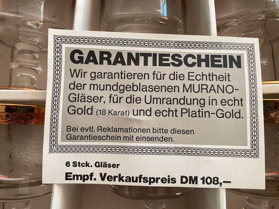 6x Murano Gläser mit echt Goldrand, Vintage OVP in München