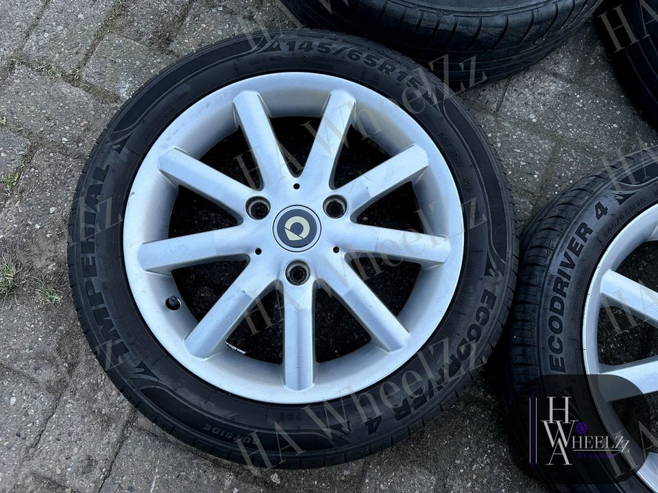 Original SMART ForTwo Typ 450 MC01 - 15 Zoll Sommerräder 3x112 ➡️ 4J + 5,5x15 145/65+ 175/55 R15 Sommerreifen Sommer Reifen Felgen Alufelgen ➡️ silber CONCAVE 0015426V001 0015425V001 for two in Bünde