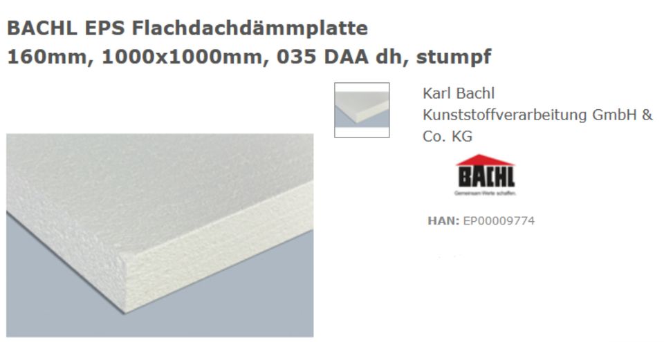 43% RABATT:  Dämmplatte EPS 150, 160mm, o.SF, 1m x 1m, BW 035 in Hannover