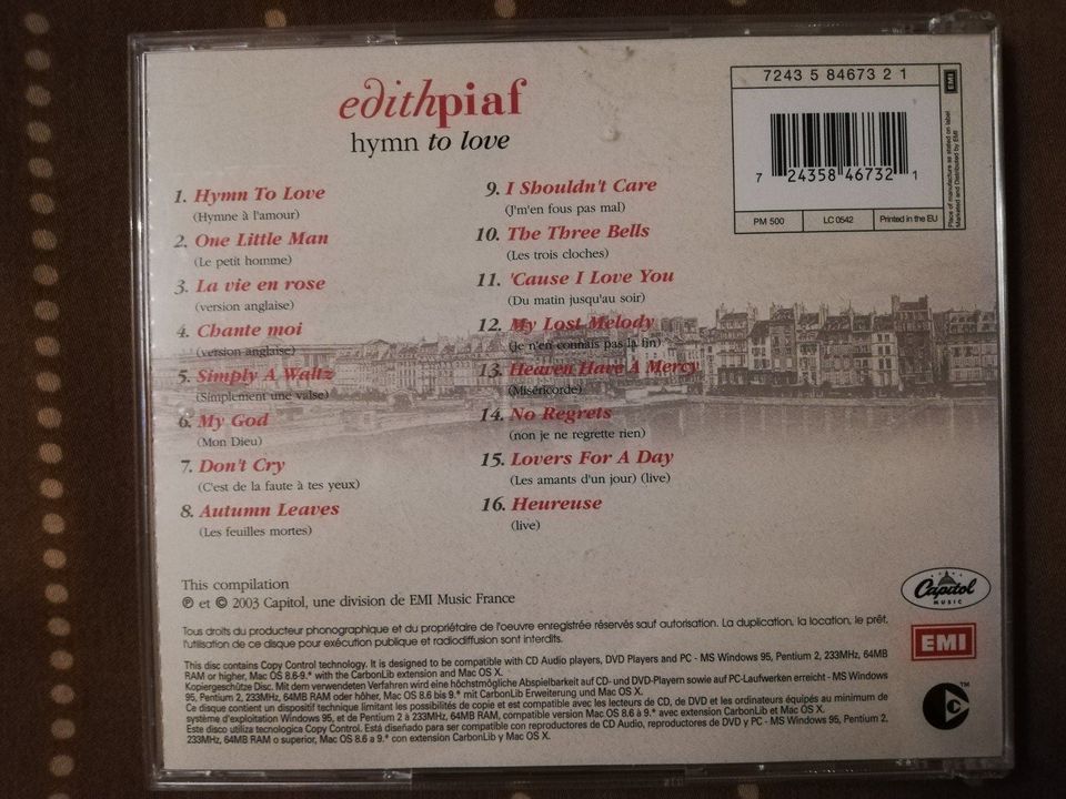 CD, Edith Piaf, Hymn to love, 1a-Zustand in Meckenheim