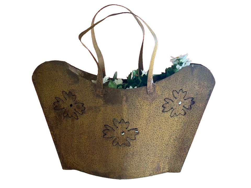 Blumentopf Pflanzschale Metall Gartendeko Rost Handtasche Blumen in Stuhr