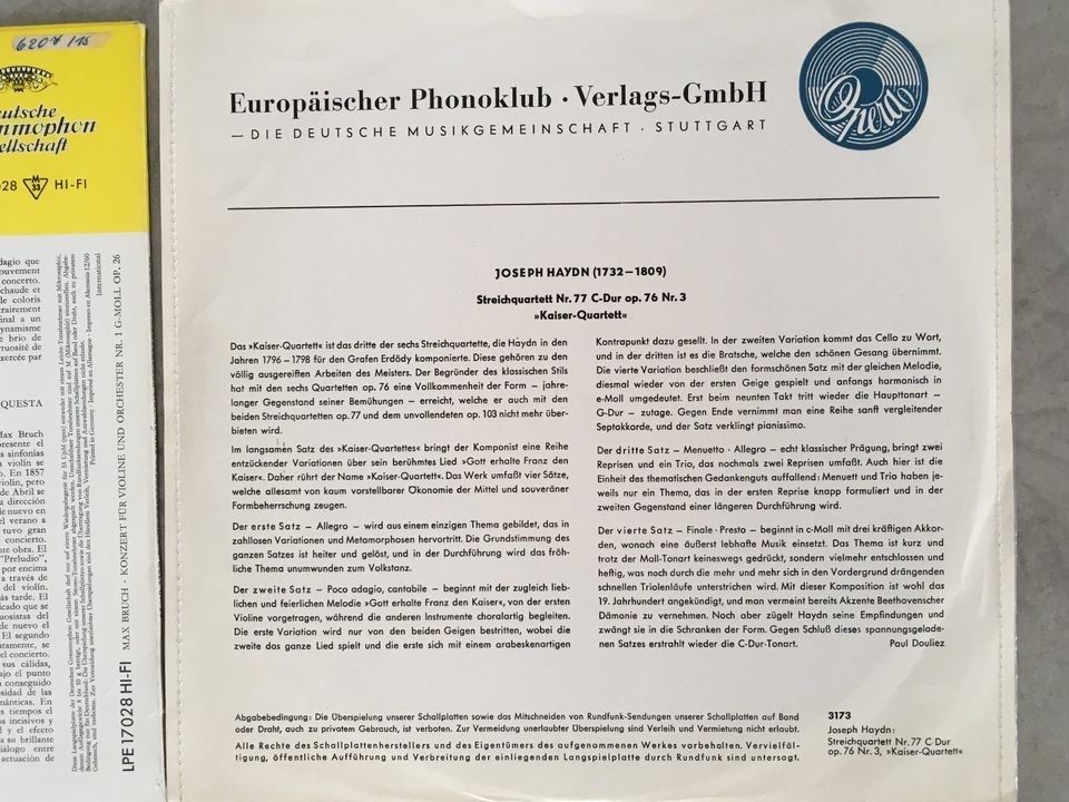4 Schallplatten LPs Vinyls 60s Schallplatten Bruch Brahms Haydn S in Osloß