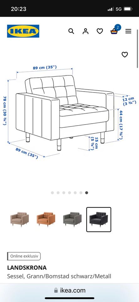 Ikea LANDSKRONA Lederkombination, Leder Couch, schwarz in Wolfenbüttel